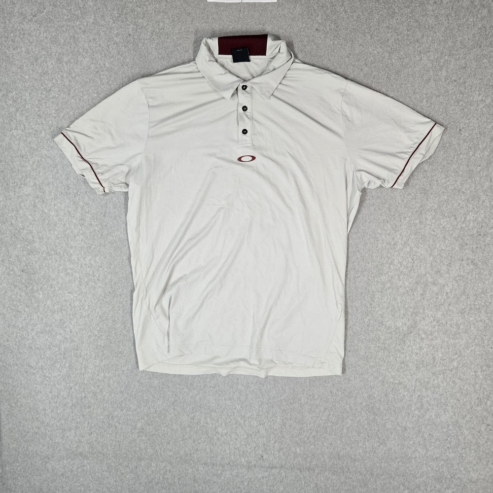 Oakley Men Polo US/EU L White Logo Performance Fit Athletic Short Sleeve